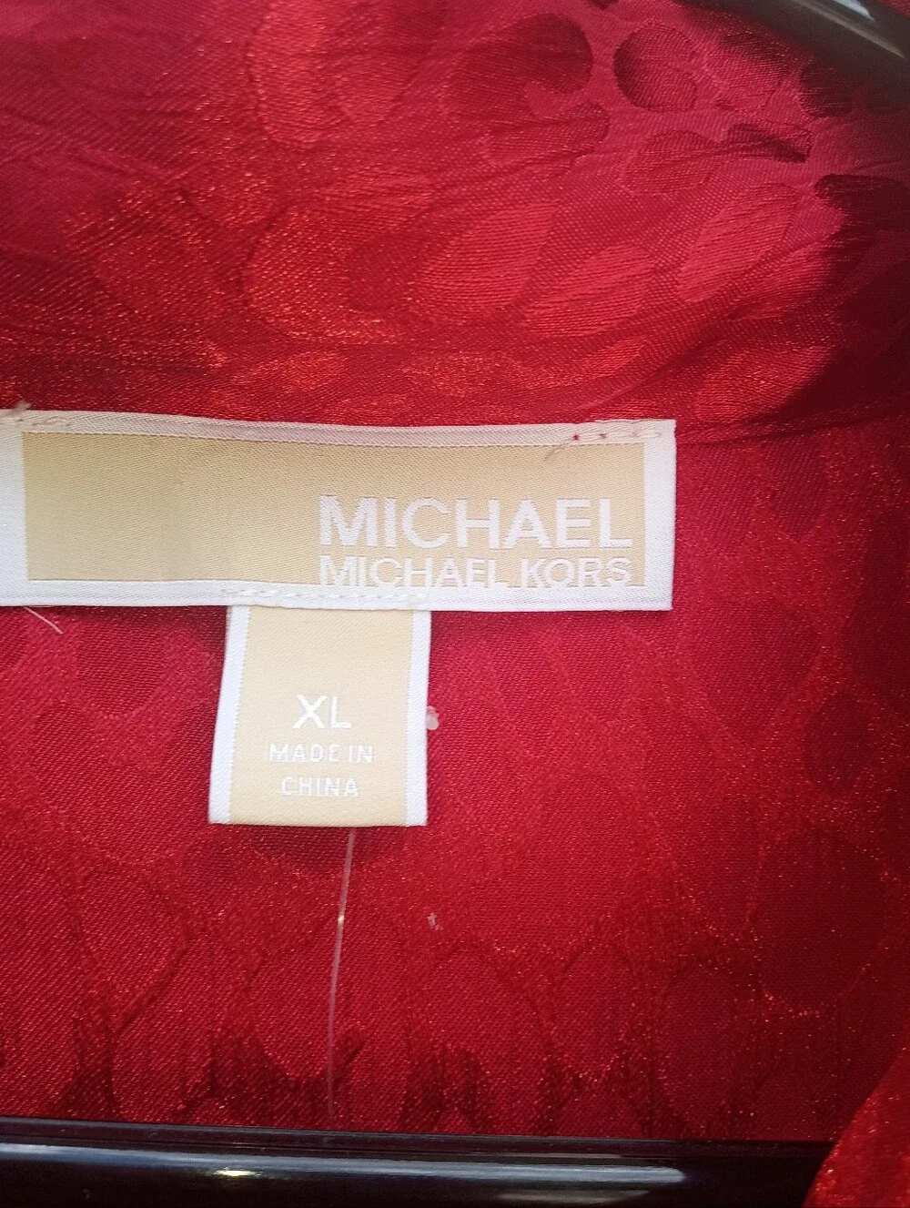 Michael Kors Red Jacquard Cheetah Print Tie Neck Midi Dress